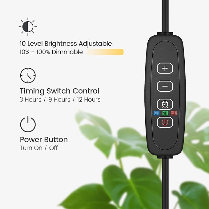 Plant Grow Light, LED Growing Light Full Spectrum for Indoor Plants with Brightness Settings,Height Adjustable, Automatic Timer, 5V Low Safe Voltage,Idea for for Large Tall Small Plants