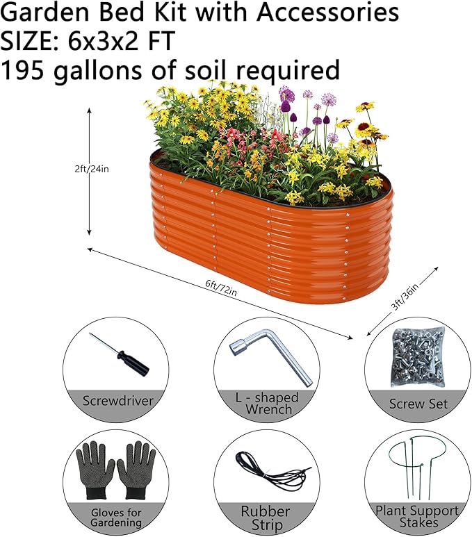 Galvanized Metal Planter Raised Garden Bed Kit for Gardening Outdoor,6x3x2ft Planter Grow Garden Box Raised Flower Bed,Long Vegetable Clearance Herb Raised Garden Beds for Container Gardening