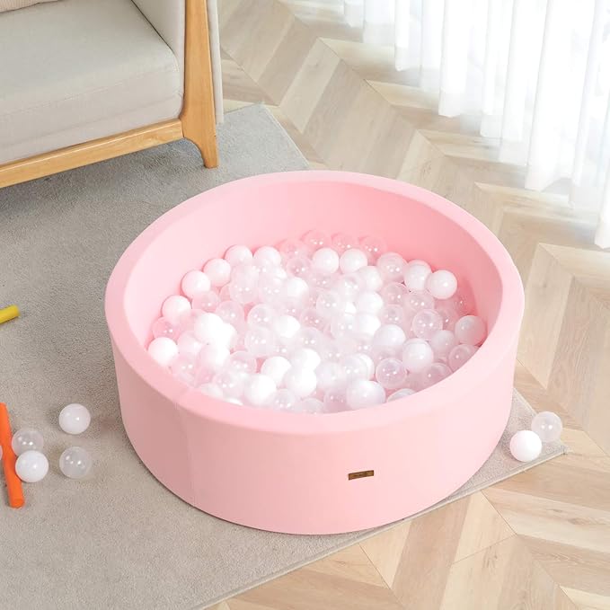 TRENDBOX Memory Foam Sponge Indoor Round Ball Pit (NO Balls) for Toddler Children (Light Pink)