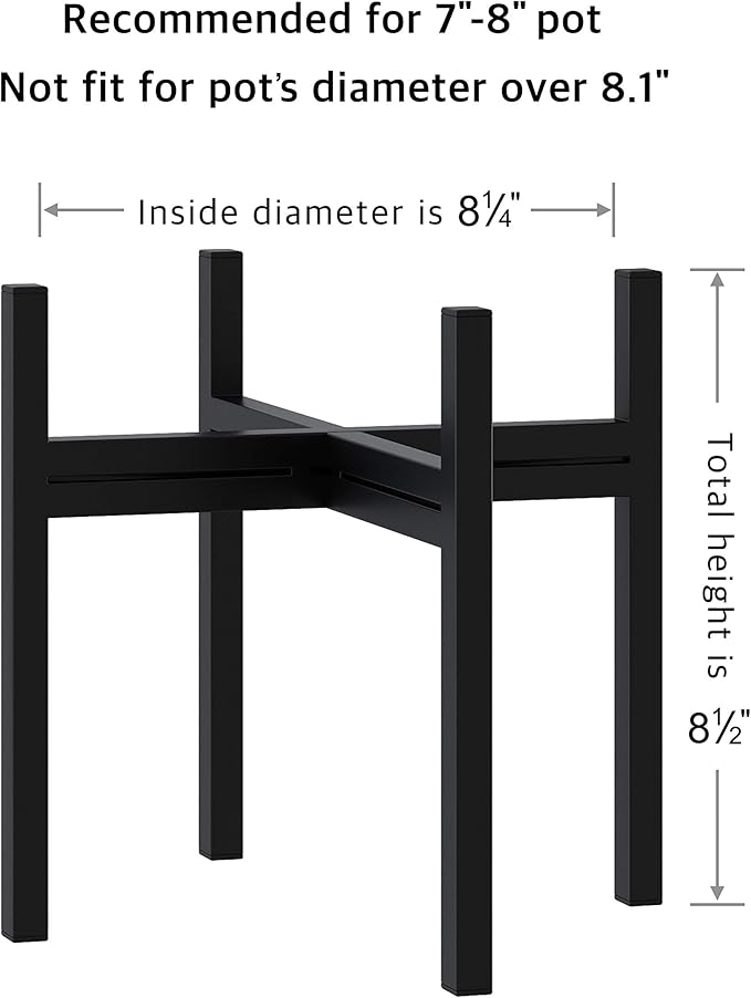 FaithLand Mid Century Plant Stand Indoor Outdoor (EXCLUDING 8" Plant Pot), Metal Planter Stand, Potted Plant Holder, Black, Hold Up to 8 Inch Planter - Upgraded Design