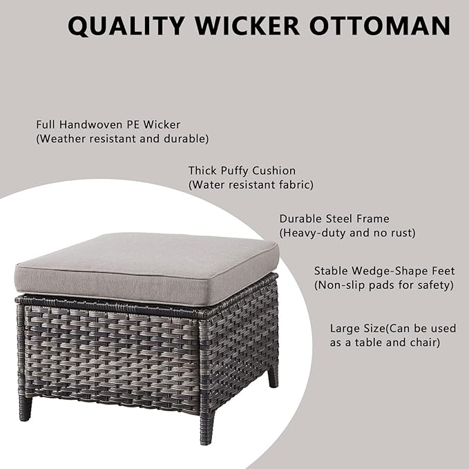 Outdoor Wicker Patio Furniture Set - 5 Pieces Rattan Patio Conversation Set with 2 Rocking Swivel Chairs,2 Ottomans and 1 Side Table for Porch Deck Backyard Garden(Mixed Grey/Grey)