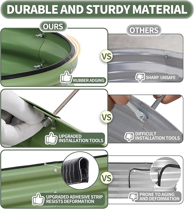 1MORE Galvanized Raised Garden Bed- Planter Garden Boxes Outdoor, Raised Beds for Gardening, 6x2x1.4ft Metal Garden Bed Kit for Vegetables Flower, Planter Raised Bed with Protective Tape & Tools.Green