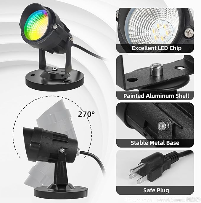 Spotlights Outdoor LED Spot Lights for Yard, 12W RGB Color Changing Landscape Lighting 120V Waterproof Spotlight with Plug & Remote for House Garden Path Tree Patio Lawn Decoration (2 Pack