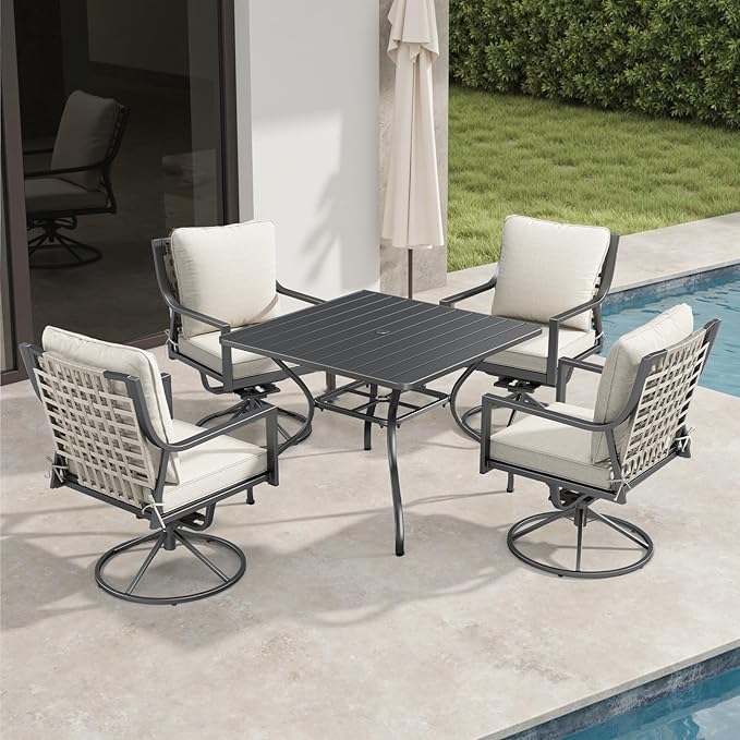 Patio Tables Outdoor Dining Table - Metal Coffee Tables with 2-Tier Storage Shelf 1.57" Umbrella Hole for Outside Proch Deck Balcony Garden Rectangle