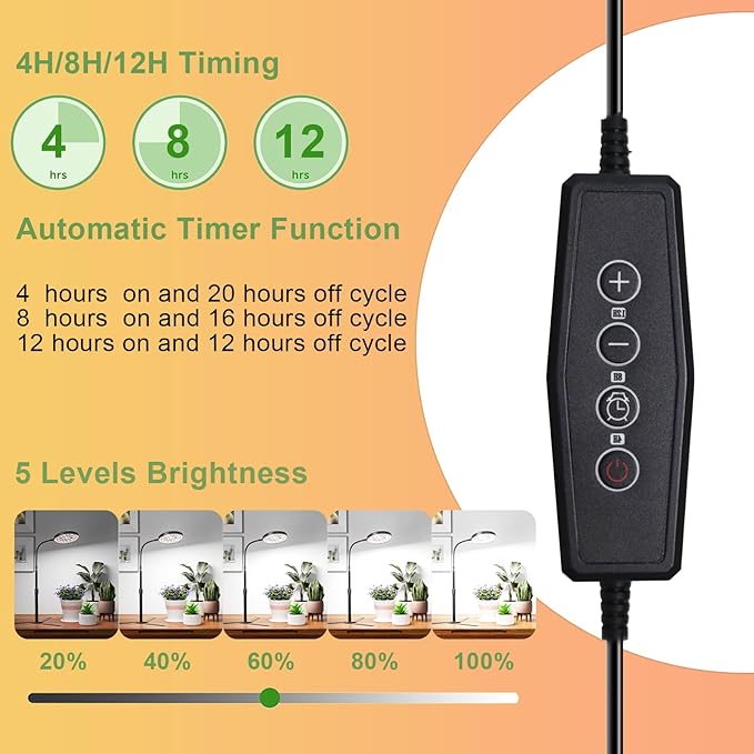 Super-Bright Grow Light 100W, 6000K 216LEDs White Full Spectrum Plant Growing Lamp for Home Office Indoor Plants,Adjustable Height & Auto Timer 4 8 12Hrs, 12V 3A High Power Output for Faster Growth