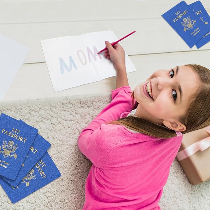 60 Pcs Blank Passport Notebook Blue Passport Book Fake Passport Travel Journal Sticker Collection Book for Kids School Projects World Travel Pretend Activity Party Favors, 5.51x3.9 Inch