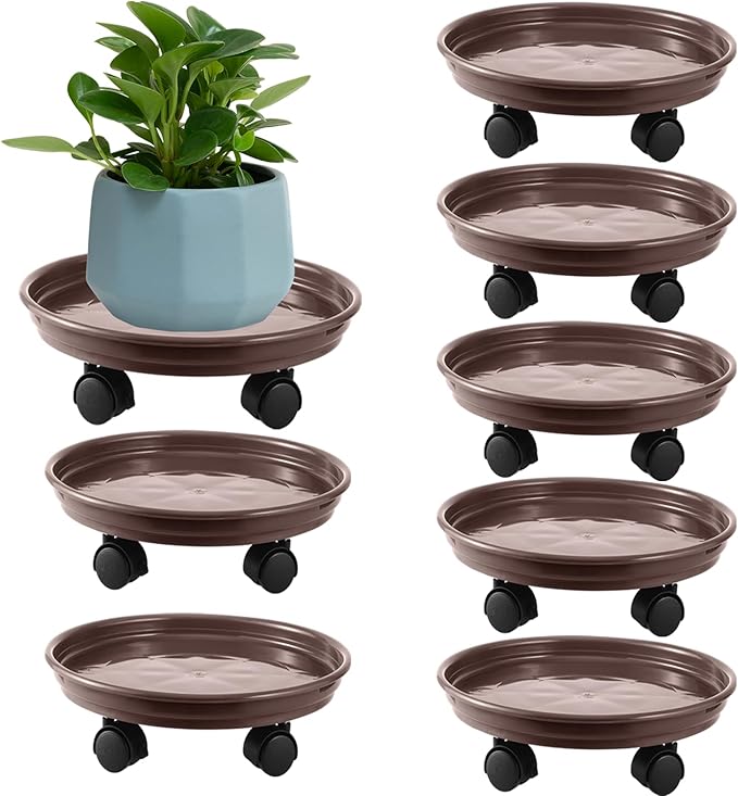 7 Packs Plant Caddy with Wheels 11.8" Plastic Rolling Plant Stands Heavy-duty Plant Dolly with Casters Indoor Outdoor Wheeled Plant Roller Base Large Planter Saucers Plant Mover