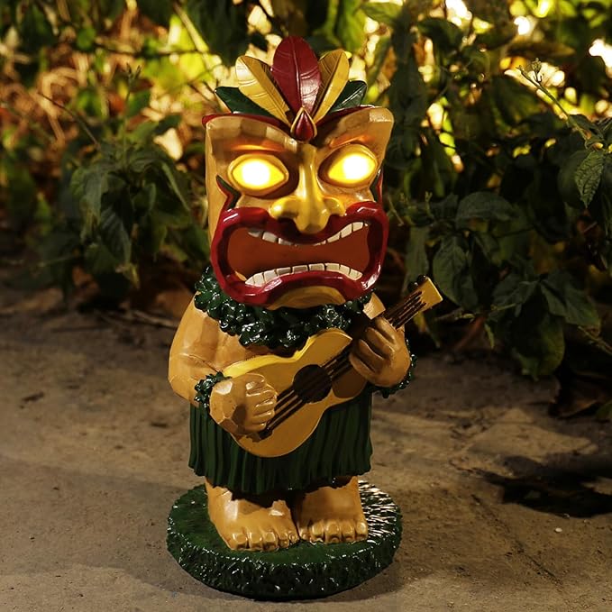 Solar Tiki Statue, Tiki Bar Decor, Outdoor Tiki Decor, Solar Garden Statue for Outside, Solar Garden Yard Decor, Outdoor Statue for Garden, Outdoor Decor for Patio, Gardening Gifts for Women