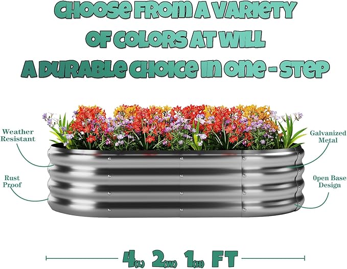 Galvanized Metal Planter Raised Garden Bed Kit for Gardening Outdoor,4x2x1ft Planter Grow Garden Box Raised Flower Bed