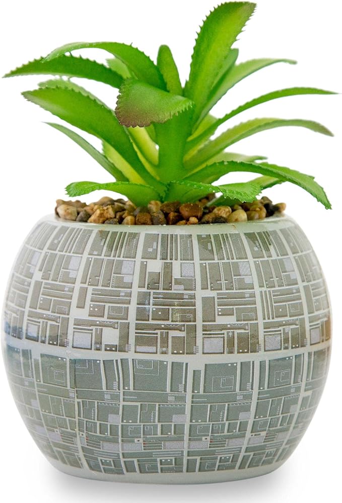 Toynk Star Wars Death Star 3-Inch Ceramic Planter with Artificial Succulent | Cute Small Flower Pot, Faux Indoor Plants