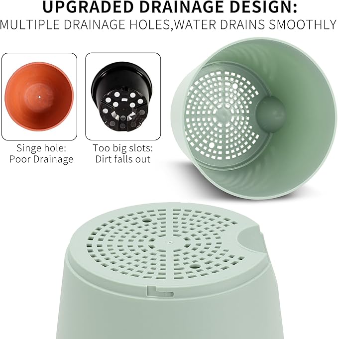 GARDIFE 10/9/8 inch Plant pots, planters for Indoor Plants, self Watering Plant Pot, Flower pots, Green