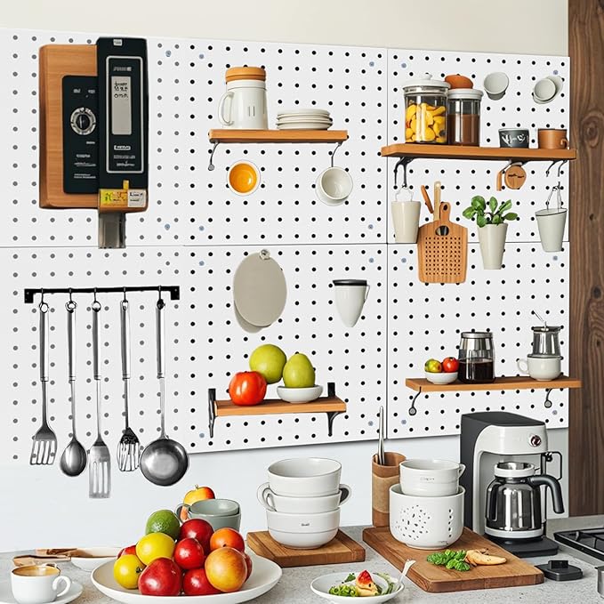 6 Pack Steel Peg Board,Universal 1/8 and 1/4 Pegboard Accessories,Ideal for Garage Tool Storage, Office Organization, Craft Room, Kitchen etc. (White, 6-12X12)