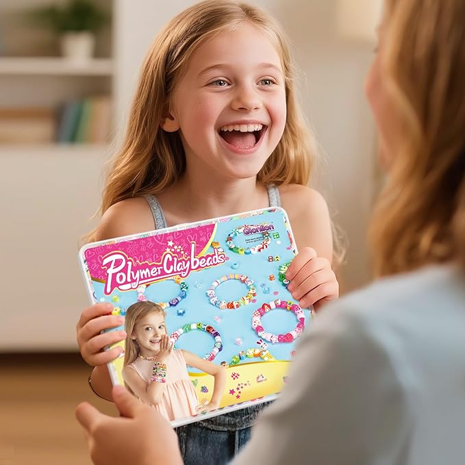 Gionlion 1200 Pcs Polymer Clay Beads Bracelet Making Kit, 25 Style Animal Fruit Flower Butterfly Bunny Pony Letter Beads Charms for Jewelry Making, DIY Art and Crafts Toys Gifts for 4+ Year Old Kids