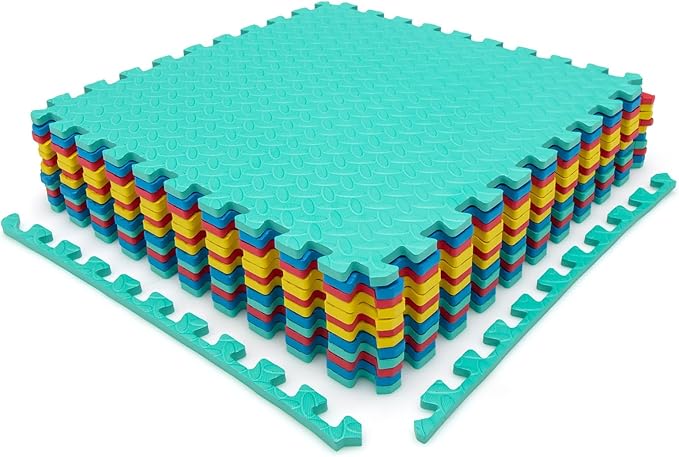 HONEY JOY Foam Floor Tiles for Kids, EVA Interlocking Baby Soft Puzzle Play Mat with Borders, Non-Slip Large Carpet Rug, for Baby Crawling Exercise & Development, Playroom, Bedroom (12 Pieces)