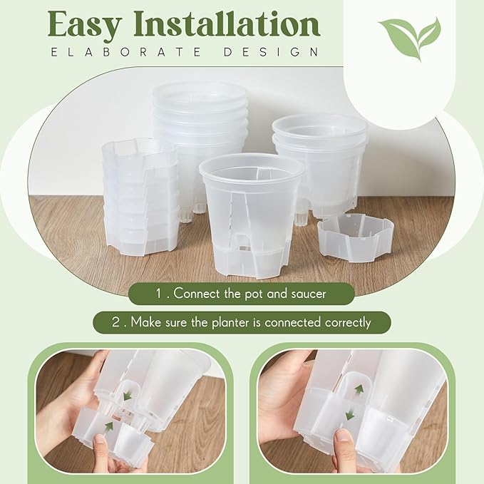 9 Pcs Clear Self Watering Pots 6 Inch Self Watering Planters with Deep Reservoir and High Drainage Holes for Indoor Outdoor Plants and Flowers