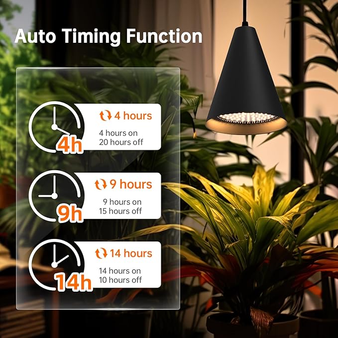 Hanging Grow Lights, Full Spectrum Hanging Plant Lights for Indoor Plants, 25W Black Grow Light Bulbs with 16.4FT Power Cord, 3000K Grow Light for Indoor Plant with Timer for Garden, Flowers
