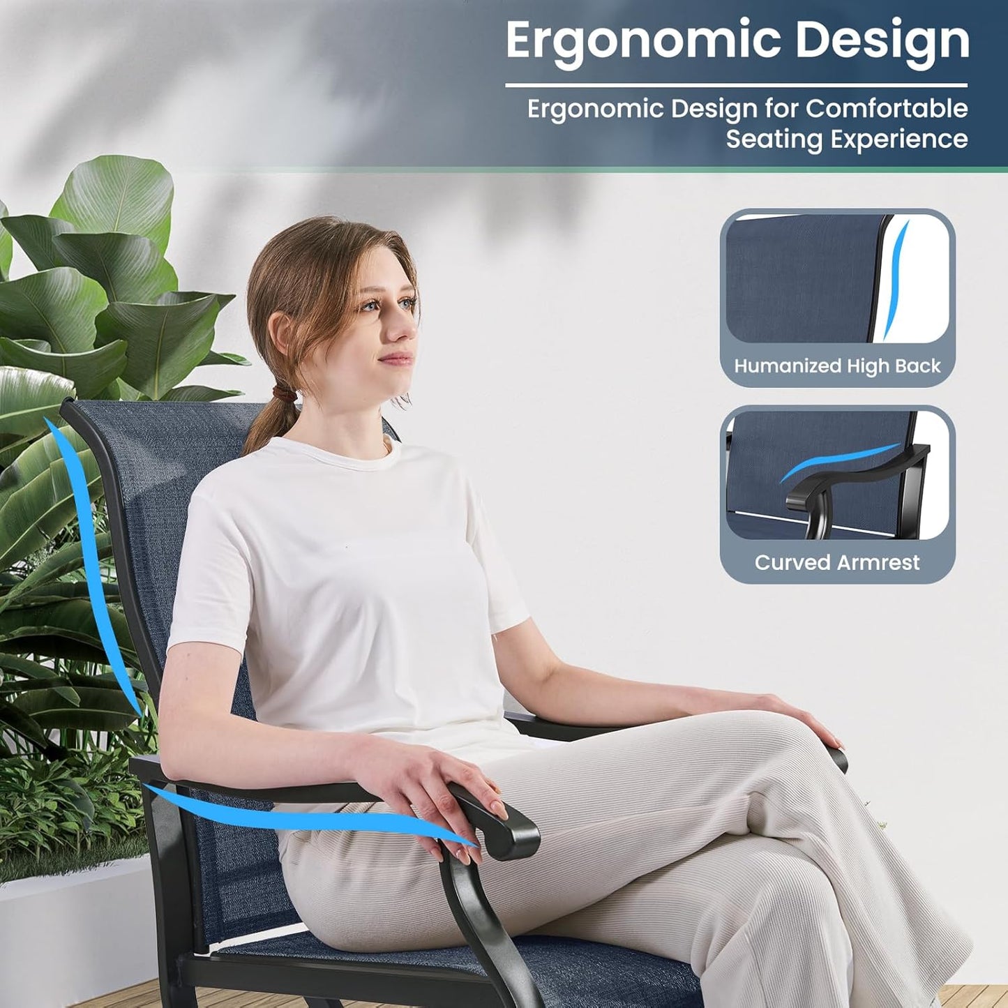 Amopatio Patio Swivel Chairs Set of 6, Outdoor Swivel Rocker Dining Chairs with All Weather Textilene High Back & Metal Frame, for Backyard Deck Lawn Garden, Navy Blue