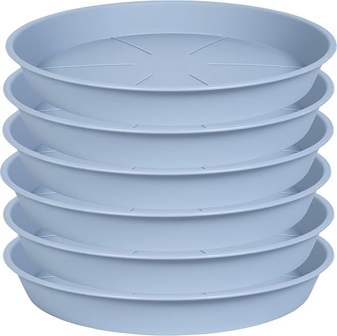 6 Pack of Plant Saucer Tray 9 10 inch, Heavy Duty Plastic Pot Plant Drip Trays Saucers for for Indoors Outdoor, Plant Water Tray for Planters 9-10" (10", Light Gray)