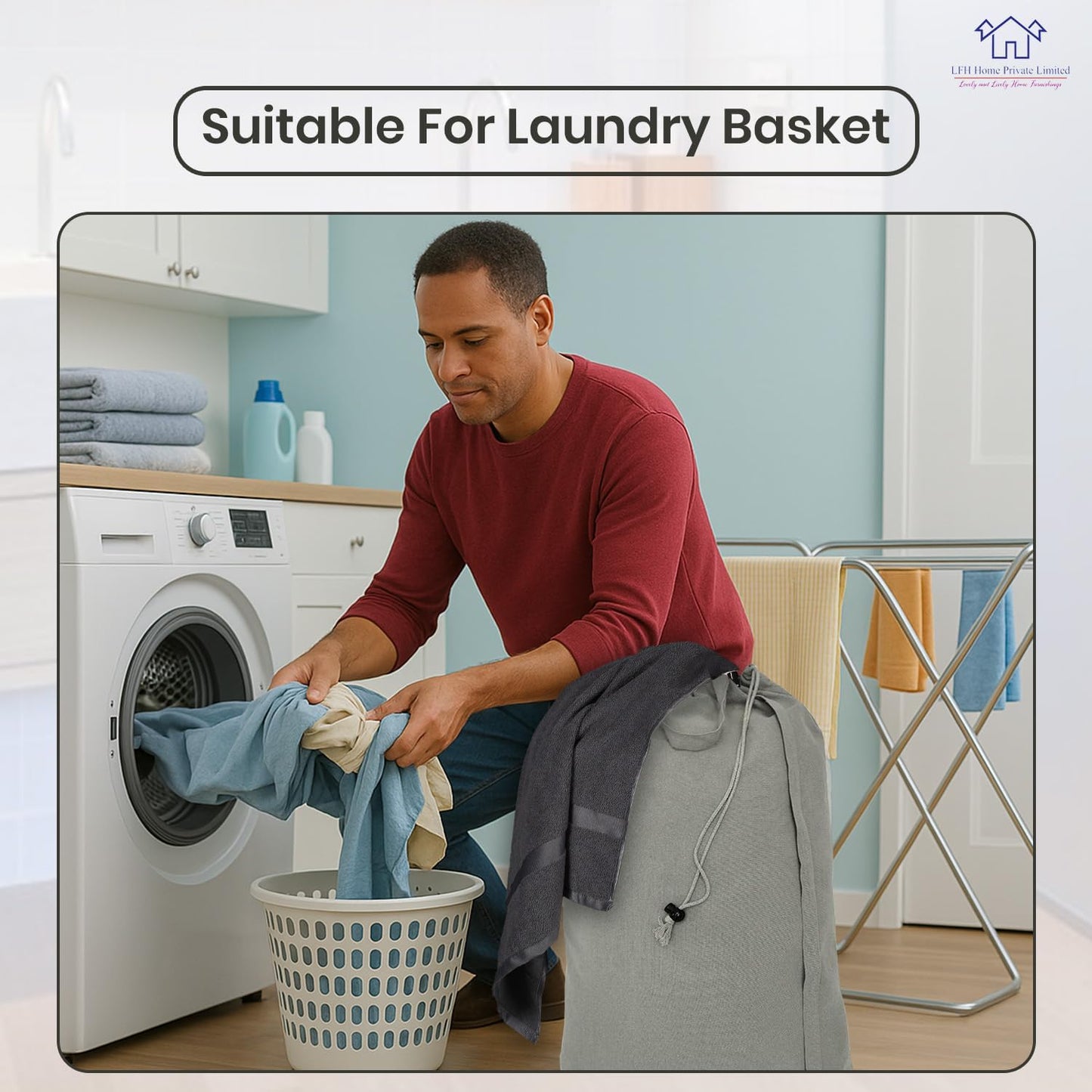 LFH Home Cotton Canvas Extra Large Laundry Bag with Handle, Heavy Duty Drawstring Closure Washable Laundry Bags, School Travel, Home, Hotel, College Dorm, Organizer Sack, Toys Clothes 28x36-Grey