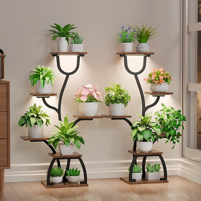 Plant Stand Indoor with Grow Lights - 2 Pack Indoor Plant Shelf, 6 Tiered Corner Flower Stand Shelves, 40" Display Shelf for Home, Living Room, Patio