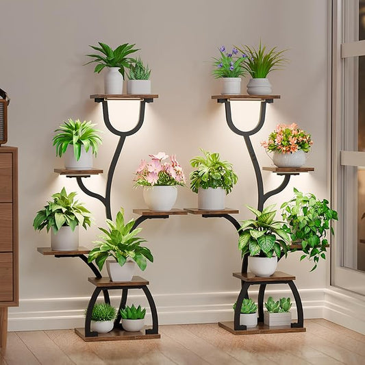 Plant Stand Indoor with Grow Lights - 2 Pack Indoor Plant Shelf, 6 Tiered Corner Flower Stand Shelves, 40" Display Shelf for Home, Living Room, Patio