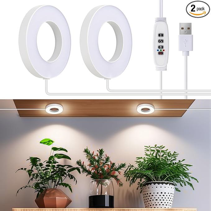 Ceiling Grow Lights for Indoor Plants, 96 LEDs Full Spectrum Halo LED Plant Light, with 3/9/12H Auto Timer Switch, 3 Colors,10 Dimming, Plant Lights for Small Plants, 2 Head