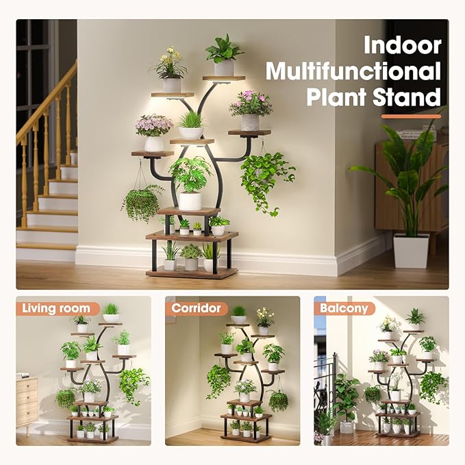 Plant Stand Indoor with Grow Light, 8 Tiered 48" Small Plant Shelf, Corner Plant Stand Stand for Indoor Plants Multiple, Metal Humen-Shaped Plant Flower Holder, for Living Room, Patio, Balcony