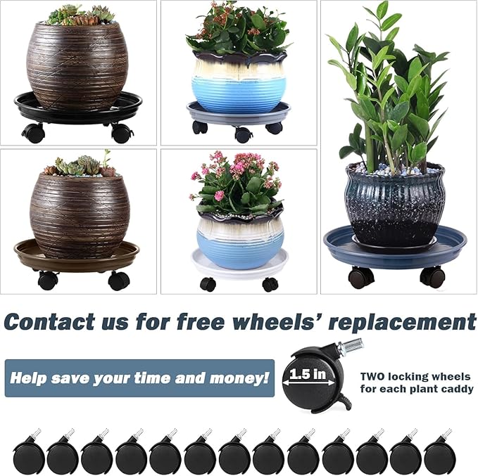 5 Packs Plant Caddy with Wheels 11.8" Plastic Rolling Plant Stands Heavy-duty Plant Dolly with Casters Indoor Outdoor Wheeled Plant Roller Base Large Planter Saucers Plant Mover