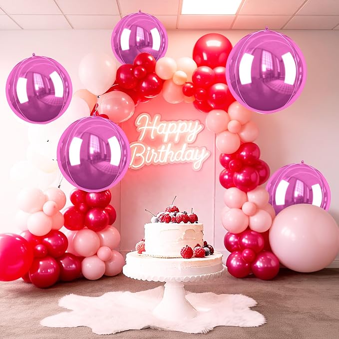 Giant 4D Foil Balloons, 6 Pcs Large Hot Pink Metallic Round Balloons, 22 Inch Big Round Hot Pink Foil Balloon for Kids Girls Prom Birthday Party Baby Shower Wedding Decorations