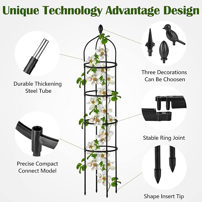 Garden Obelisk Trellis for Climbing Plants Outdoor 6 Ft Rose Bush Round Trellis with Grow Bag for Pots Rustproof Metal Plant Flower Trellises for Clematis Vine Jasmine Support Outdoor Indoor
