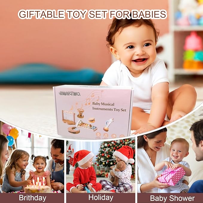 Baby Montessori Musical Instruments,Wooden Percussion Xylophone Musical Toys for Toddlers,Sensory Toys for 18+ Month Old,Kids Preschool Educational,Birthday Gift for Ages 2 3