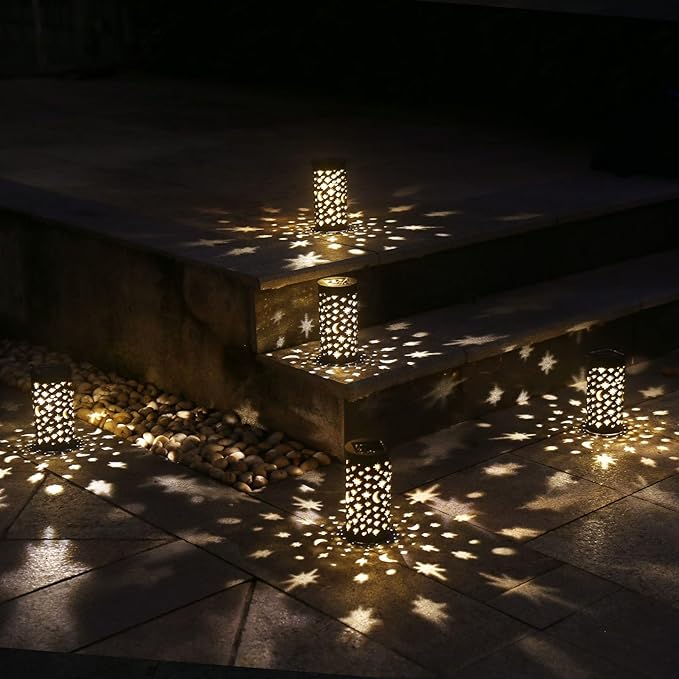 Solar Garden Lights - 6 Pack Black Star Moon, Waterproof Outdoor Path Lights
