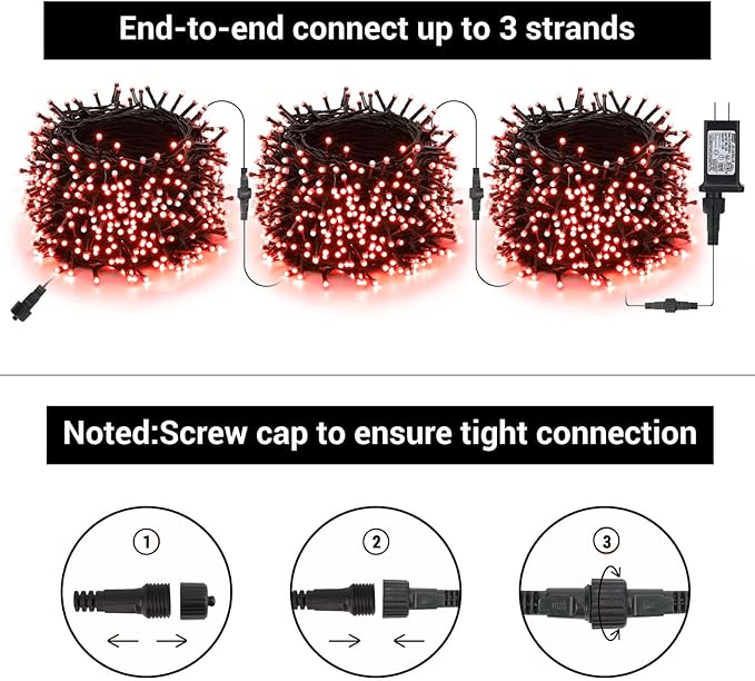 114ft Christmas String Lights Outdoor, 300 LED Christmas Lights Connectable with Timer, 8 Modes Christmas Tree Lights Fairy Twinkle Lights for Garden, Wedding, Indoor Outdoor Xmas Decorations (Red)