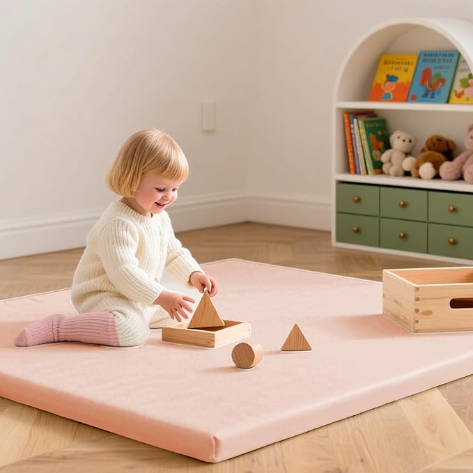 Baby Play Mat 50x50 Inches,1.3" Thick Padded Waterproof Floor Cushion & Playpen Mat with Vegan Leather,Non-Slip & Non-Toxic Nursery Rug for Infants, Toddlers & Kids(Pink)