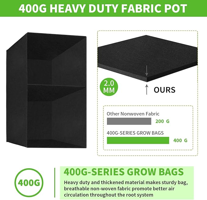 2 Pack Plant Grow Bags,ANGELIOX 2-Grids Rectangle Grow Bag,10 Gallon Heavy Duty 400G Fabric Garden Bed, Square Nonwoven Flower Planter Containers for Vegetable ,Flowers,Fruit/Growing Pots with Handles