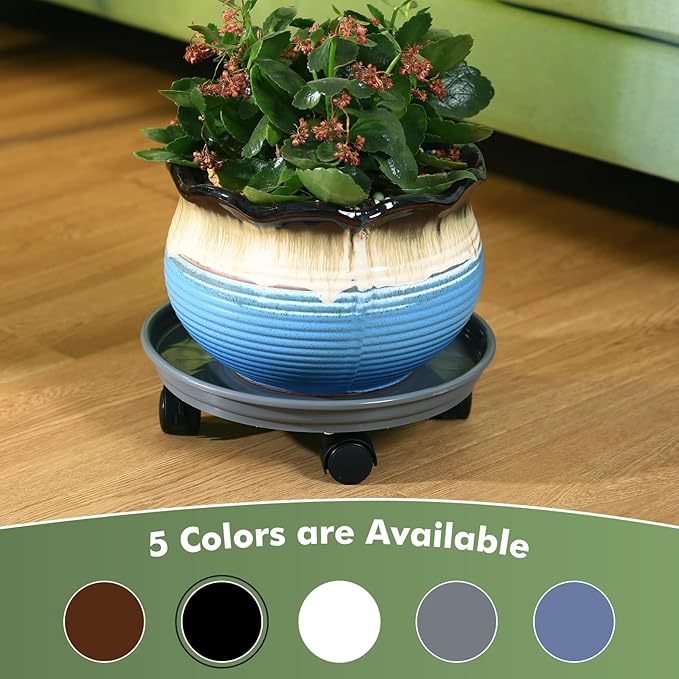 6 Packs Plastic Plant Caddy with Casters 12” Plant Dolly Heavy Duty Rolling Plant Stand with Wheels for Indoor and Outdoor Large Heavy Plant Pot Rollers, Black and Grey
