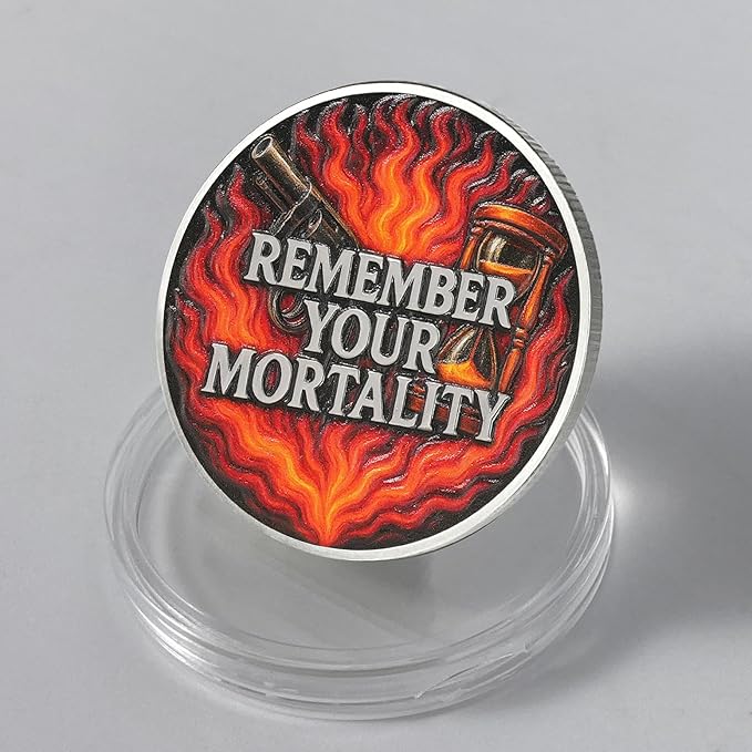 AtSKnSK Memento Mori Coin Momento Mori Coin Skull Coin Stoic Gifts Memento Mori Calendar Living Memento Mori Amor Fati Coin (Musketeer Skull)