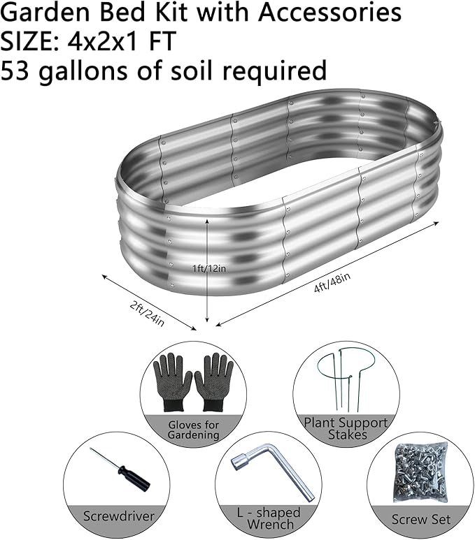 Galvanized Metal Planter Raised Garden Bed Kit for Gardening Outdoor,4x2x1ft 2 Planter Grow Garden Box Raised Flower Bed,Long Vegetable Clearance Herb Raised Garden Beds for Gardening Metal