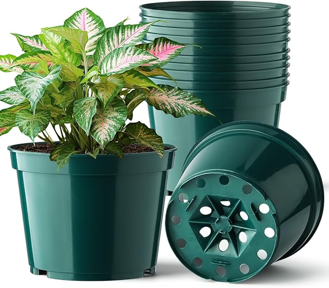 15 Pack 6 Inch Plant Pots with Drainage Holes, Sturdy Plastic Nursery Pots for Plants, Thickened Flower Pots for Indoor Outdoor Planting Transplanting, Succulents, Seedlings, Green