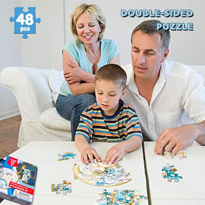 HAS Floor Puzzles for Kids Ages 3+, Double-Sided Penguin and Polar Bear Shape Puzzle, Ocean World Puzzles, 48 Pieces Children Jigsaw Puzzle for Boys and Girls Gifts