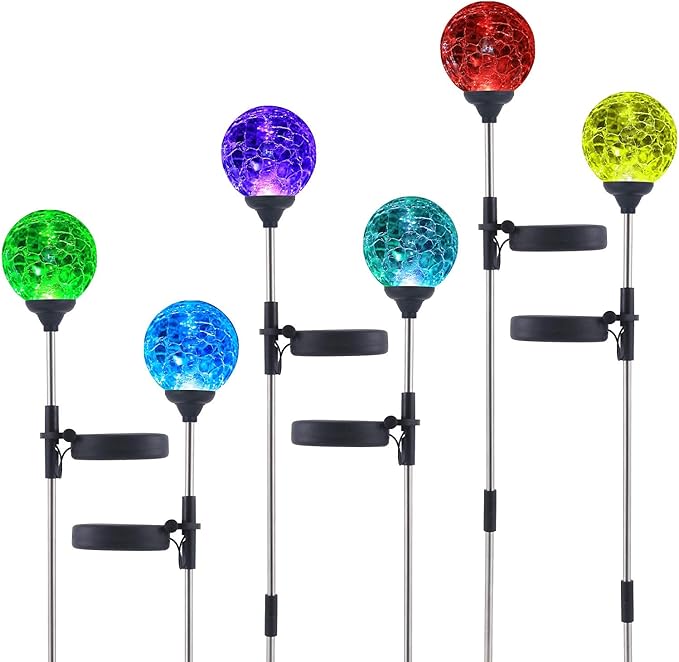 WNP Solar Outdoor Lights,Color-Changing Solar Garden Glass Globe Lights,6 Pack Decorative Solar Powered Stake Ball Light for Yard,Waterproof Decor Solar Pathway Lights for Christmas Decoration