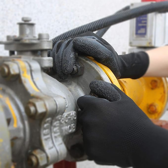 Evridwear Crinkle Latex Rubber Hand Coated Safety Work Gloves for Men Women General Multi Use Construction Warehouse Gardening Assembly Landscaping (XL-Size) 12 Pairs Pack