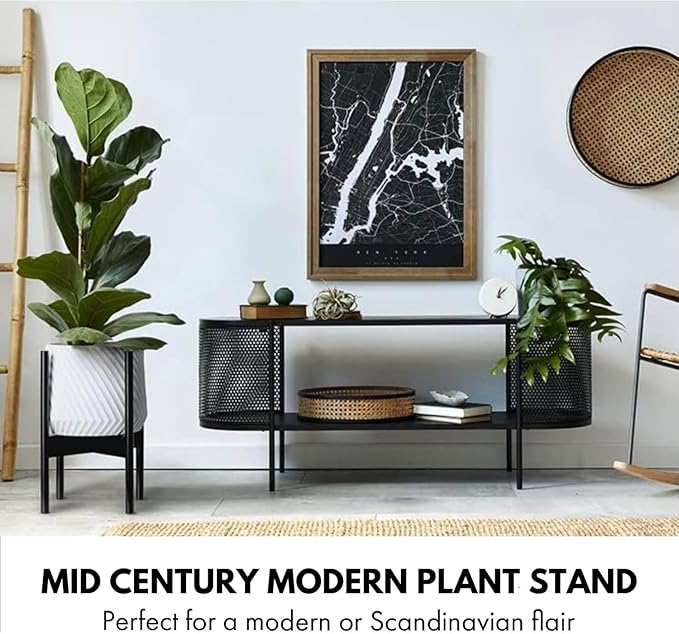 Fox & Fern Bamboo Plant Stand — 10 Inch Fixed Size Mid Century Plant Stand for Indoor Planters; Raised Flower Pot Holder for Indoors; Plug In Design; Two Height Options; Easy to Assemble - Dark Bamboo