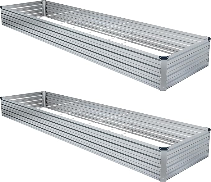 MGNO 2pcs 10x3x1FT Galvanized Raised Garden Bed-Outdoor Planter Box for Vegetables-Metal Garden Bed,Rectangle Planting Box for Herb,Flower