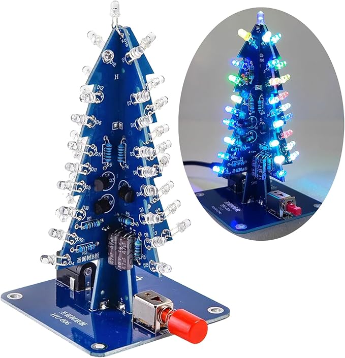 Gikfun DIY 7-Color LED 3D Christmas Tree Soldering Practice Kit - School Electronics Project, Holiday Decoration EK2178