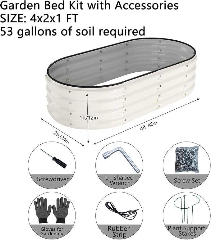 Galvanized Metal Planter Raised Garden Bed Kit for Gardening Outdoor,4x2x1ft 2 Planter Grow Garden Box Raised Flower Bed,Long Vegetable Clearance Herb Raised Garden Beds for Gardening White