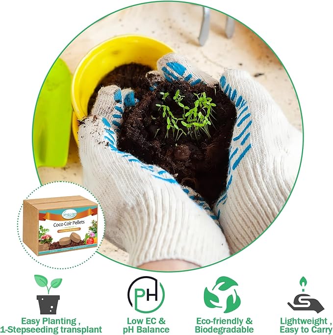 Legigo 50 Pcs 50mm Organic Coco Coir Pellets for Plants- Compressed Coconut Coir Potting Soil, Coco Fiber Pellets Coco Coir Soil for Planting, Garden, Bonsai, Herbs, Flower & Vegetables