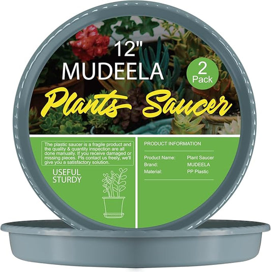 MUDEELA 2 Pack of 12 inch Plant Saucer, Durable Plastic Plant Trays for Indoors, Blue Plastic Flower Plant Pot Saucer, Made of Thicker, Stronger Plastic, with Taller Design