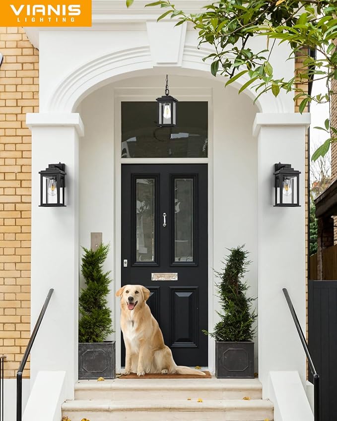 VIANIS Dusk to Dawn Outdoor Lights for House, Black Outdoor Light Fixture, Waterproof Exterior Lighting Fixtures Wall Mount, Outdoor Wall Lights for House, Garage, Garden, Porch,Hardwired, Non-Solar