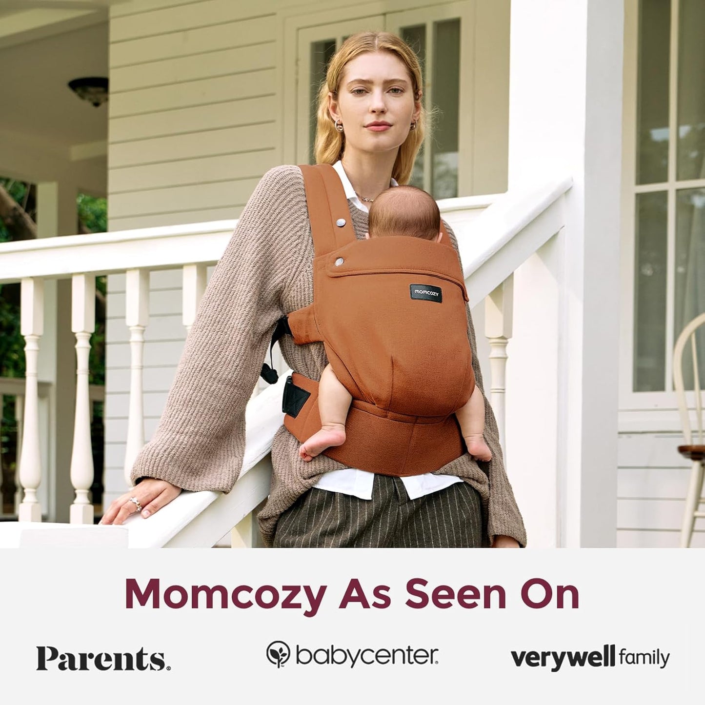 Momcozy Baby Carrier with Natural Cotton Linen, Built to Last, Ergonomic Design, 7-44lbs for Infant and Toddler, Lightweight and Comfortable, Hands-Free for Moms&Dads, Sepia